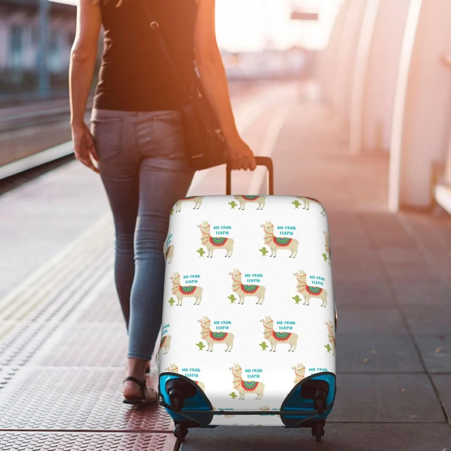 Cute Cartoon Llama Cactus Travel Box Protective Cover,Travel Luggage Cover,Suitcase Protector Fits 18-32 In,Suitcase Cover