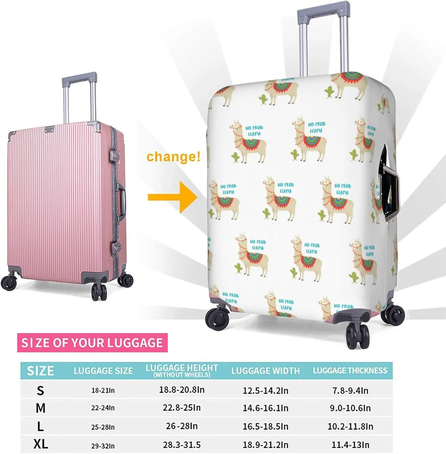 Cute Cartoon Llama Cactus Travel Box Protective Cover,Travel Luggage Cover,Suitcase Protector Fits 18-32 In,Suitcase Cover