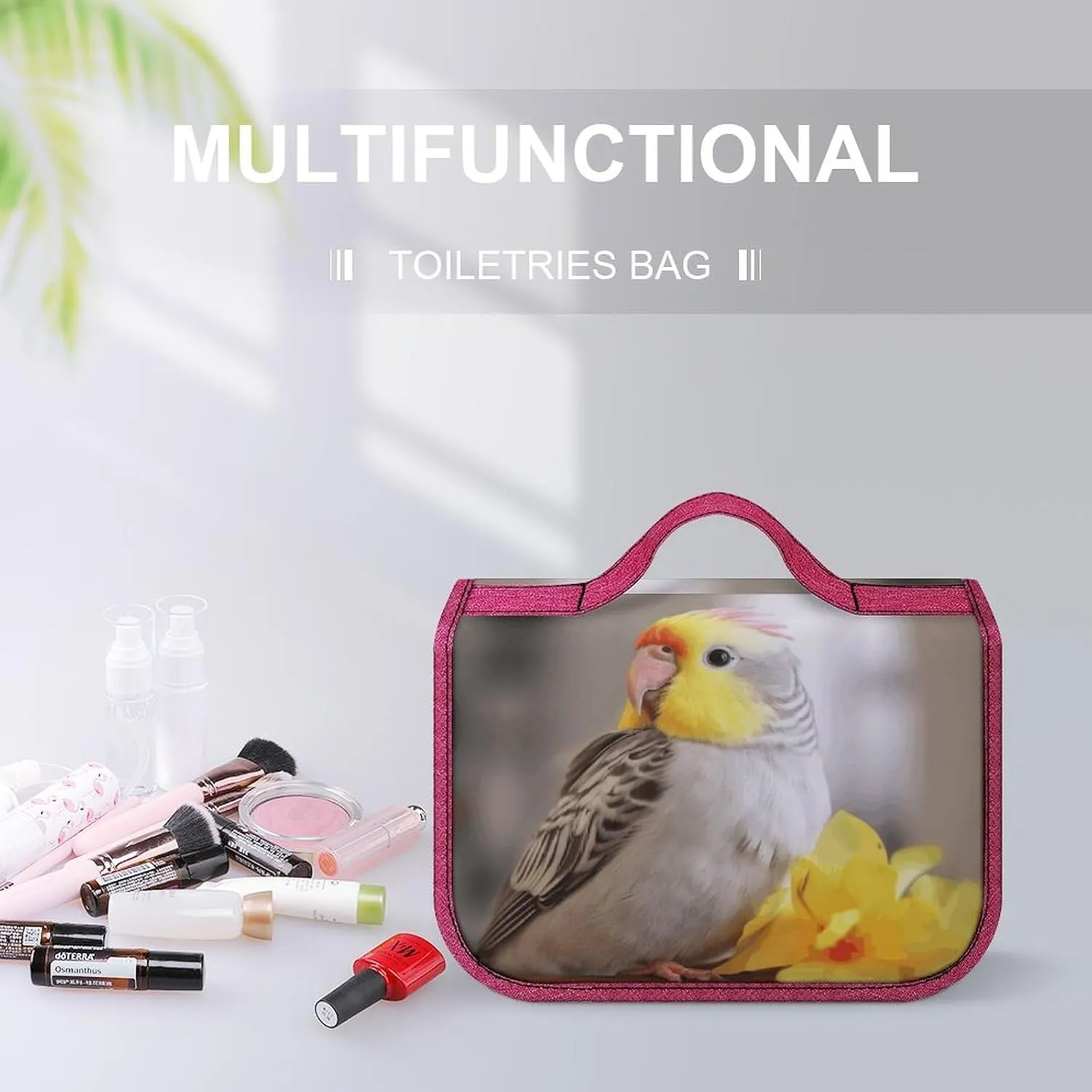 Cute Cockatiel Travel Toiletry Bag for Women,Hanging Toiletry Organizer with Hook, Makeup Bag Travel Organizer for Shampoo,Toiletriesl