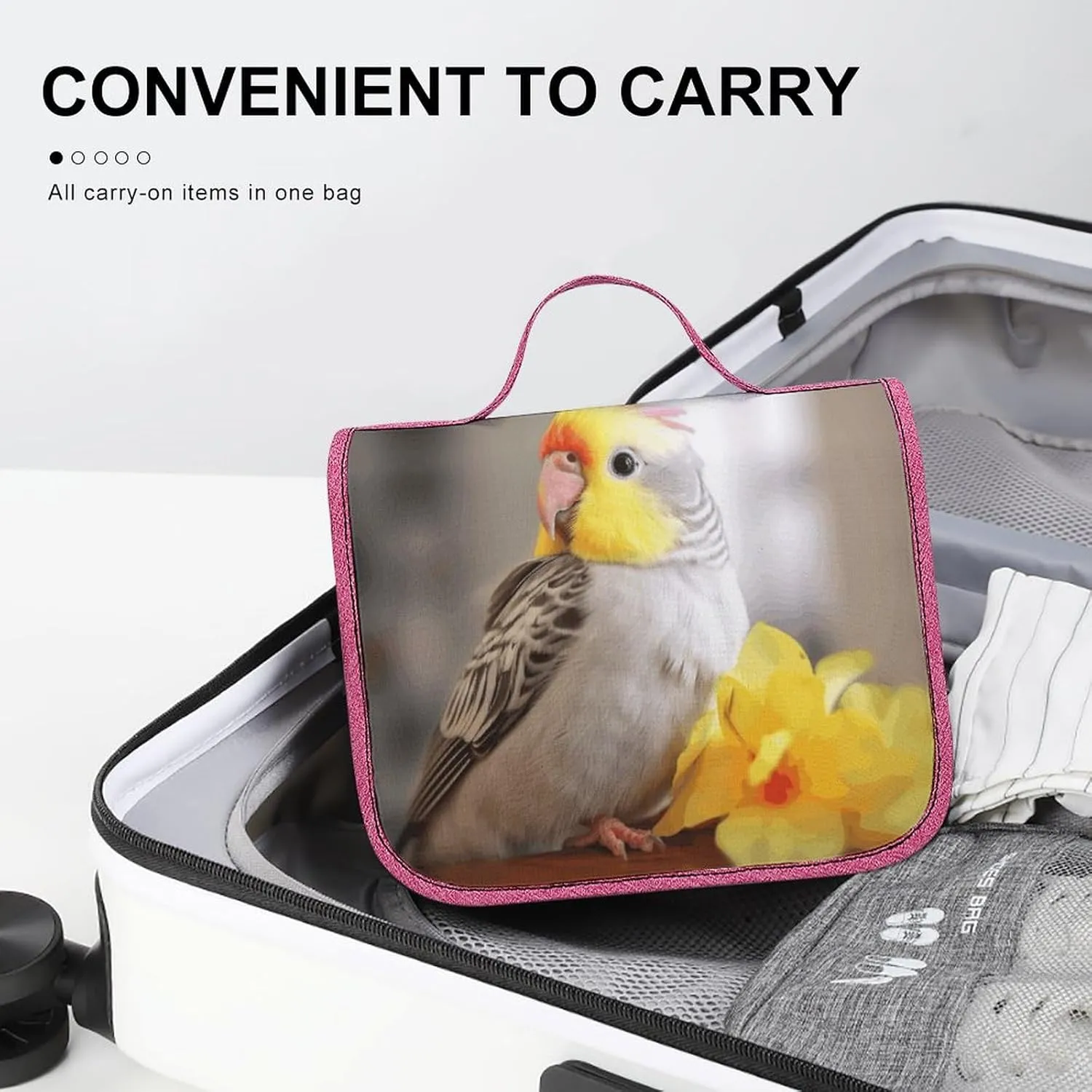 Cute Cockatiel Travel Toiletry Bag for Women,Hanging Toiletry Organizer with Hook, Makeup Bag Travel Organizer for Shampoo,Toiletriesl
