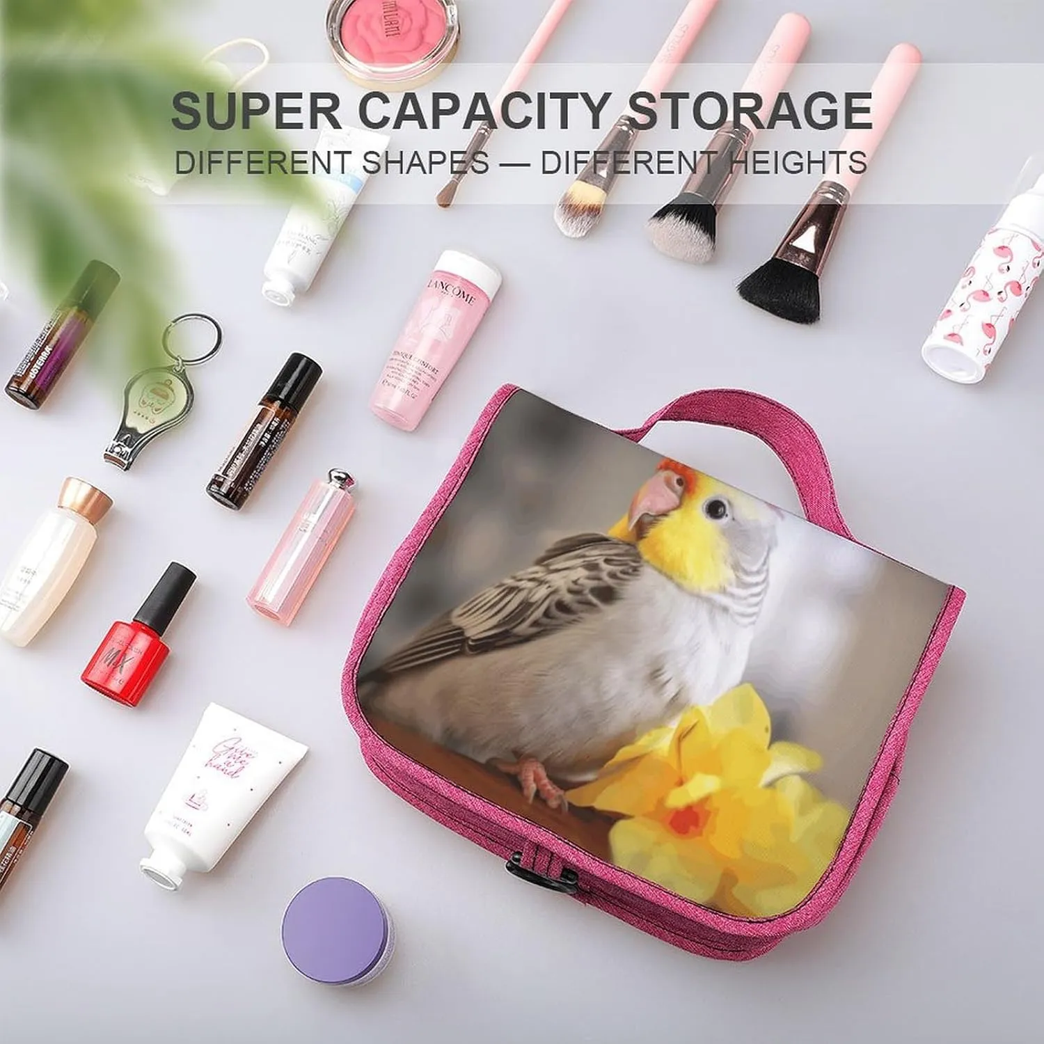 Cute Cockatiel Travel Toiletry Bag for Women,Hanging Toiletry Organizer with Hook, Makeup Bag Travel Organizer for Shampoo,Toiletriesl