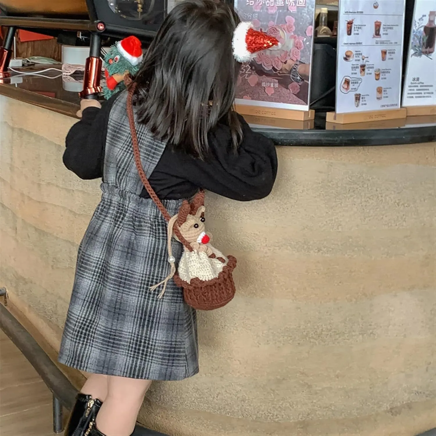 Cute Creative Woolen Crochet Phone Bag Mini HandBags Purse Hand-Woven Candy Bags