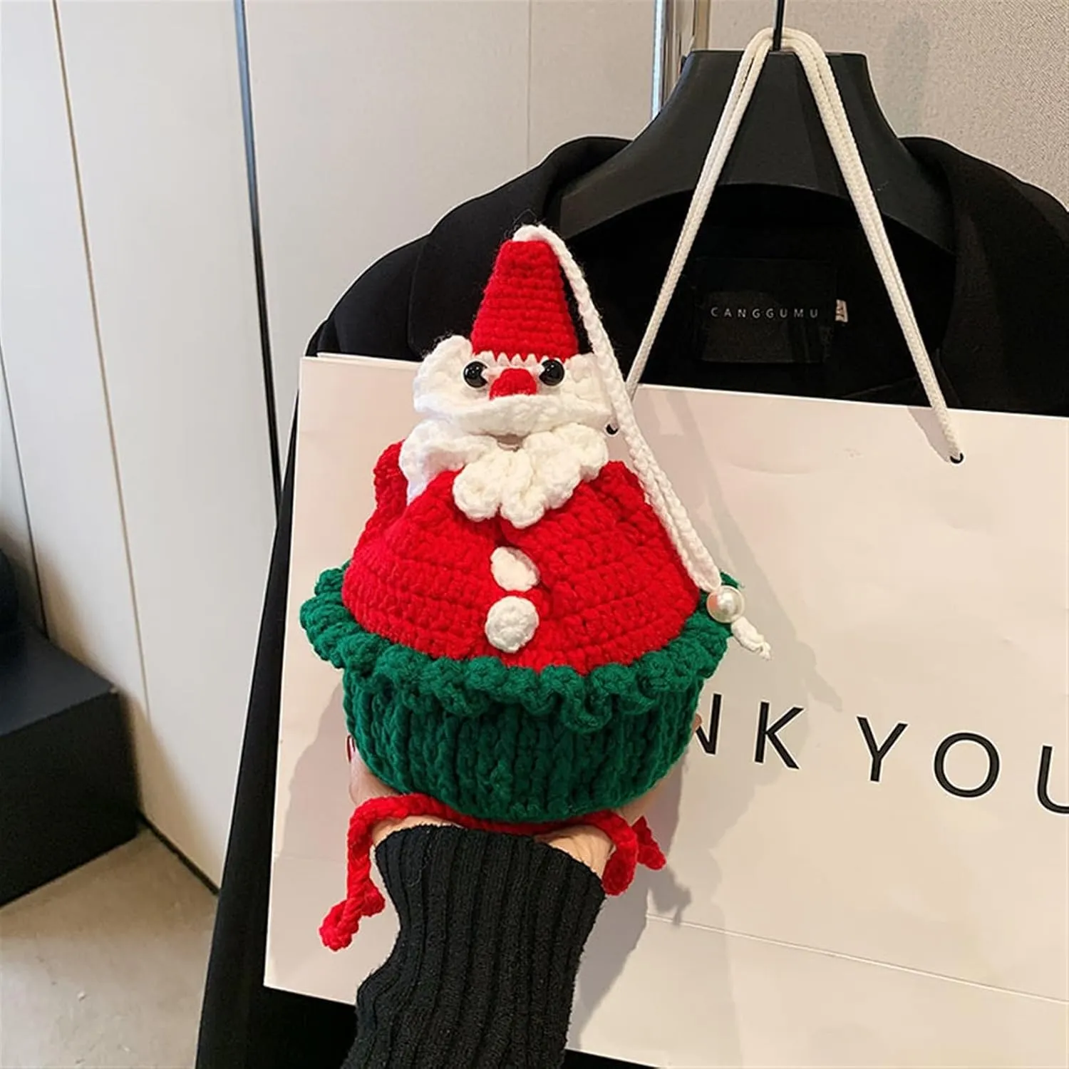Cute Creative Woolen Crochet Phone Bag Mini HandBags Purse Hand-Woven Candy Bags