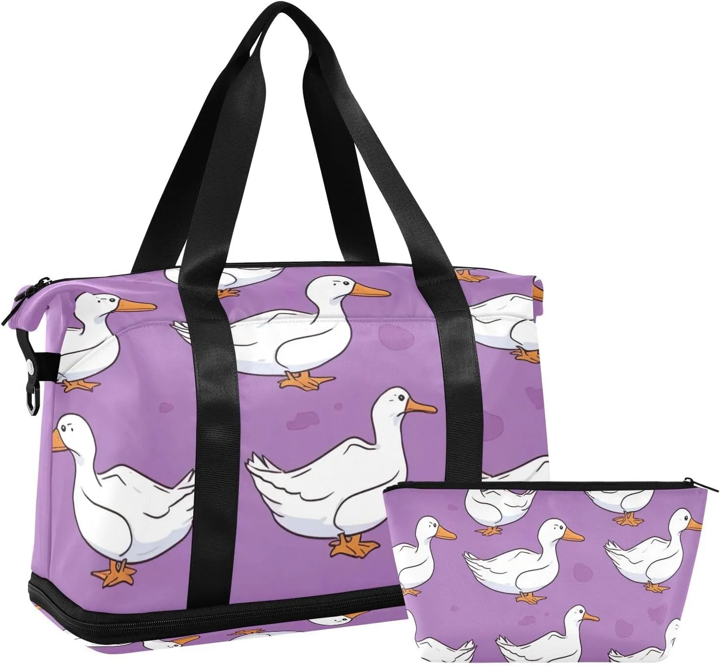Cute Farm Goose Gym Bag for Women Sport Travel Duffel Bag Shoulder Weekender Overnight Bags with Wet Pocket & Shoe Compartment