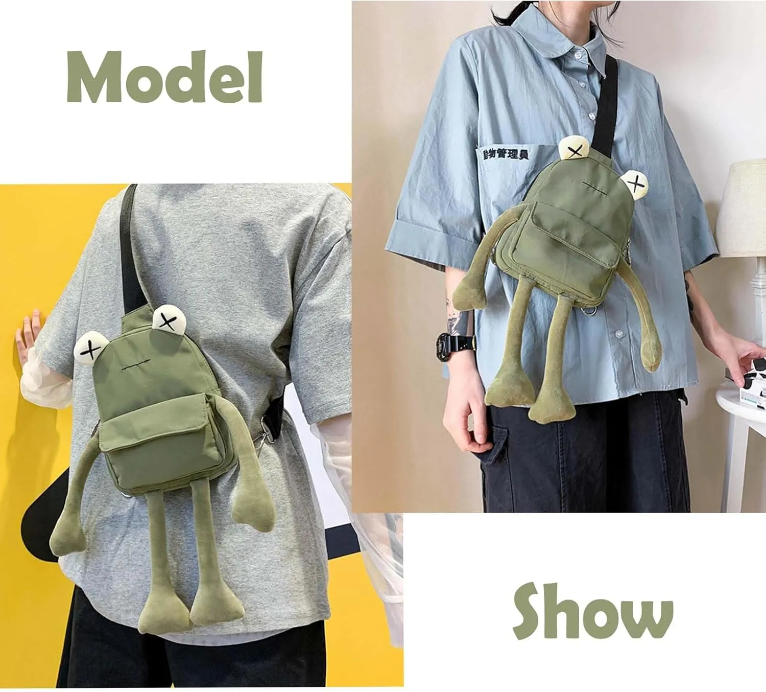 Cute Frog Crossbody Bag Unique Sling Shoulder Bag Backpack One Strap Messenger Plush Daypack