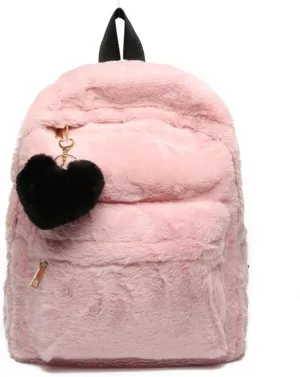 Cute Fuzzy Backpack for Girls, Aesthetic School Supplies Fuzzy Plush Backpack, Kawaii Furry Plush Backpack for Teens (Pink)