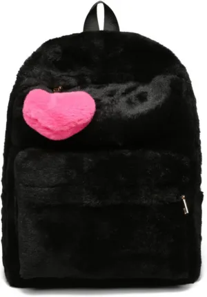 Cute Fuzzy Backpack for Women, Aesthetic SHoulder Bag Fluffy Plush Backpack, Kawaii Furry Plush Daypack Purse(Black)