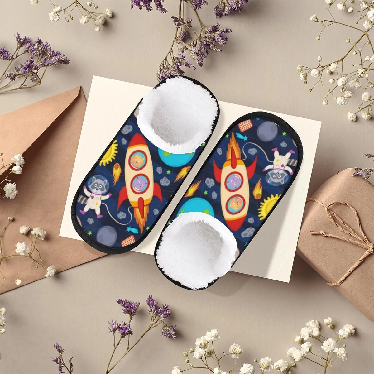 Cute White Cat Flower Winter Spa Slippers for Women Men House Slippers Soft Memory Foam Slippers Non-Slip Indoor Outdoor Travel Bedroom Shoes M