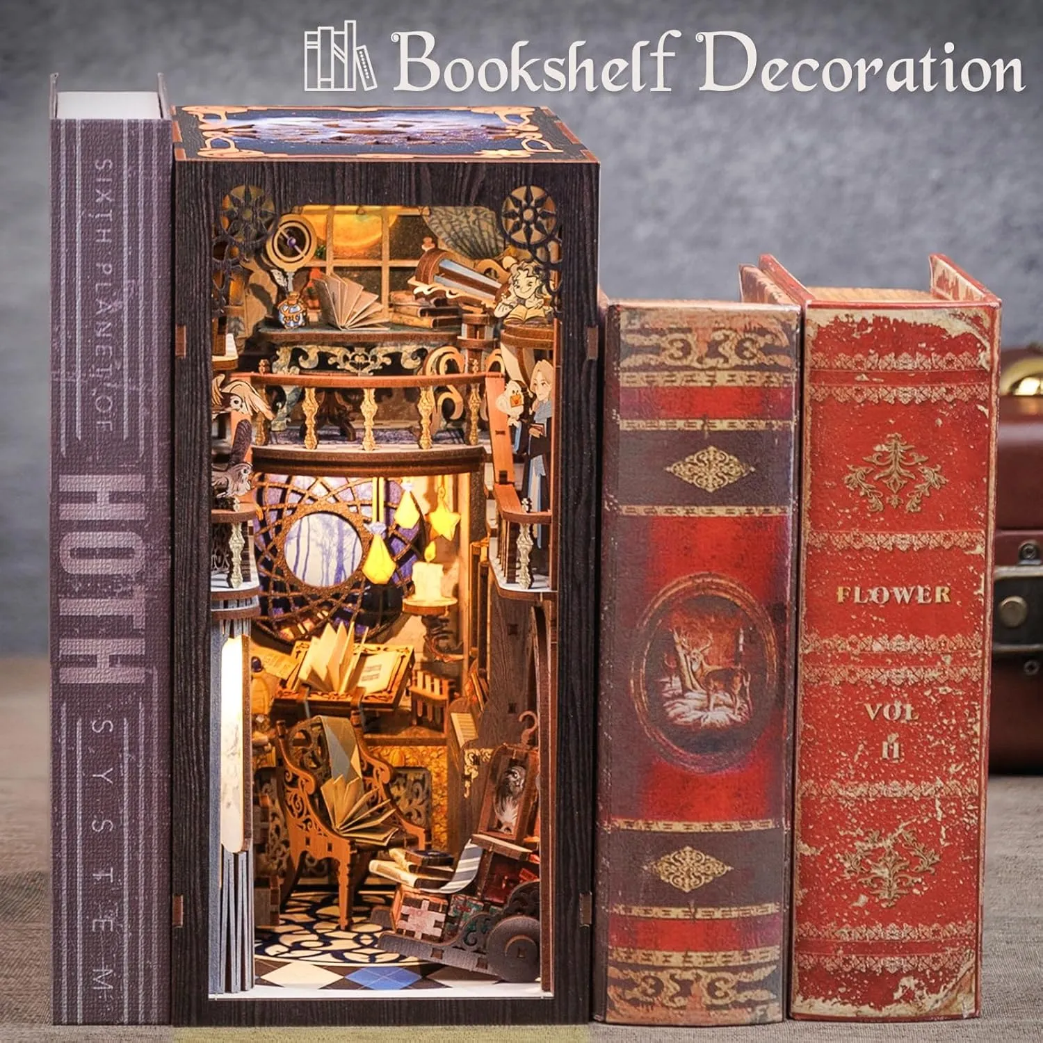 CUTEBEE Book Nook Kit, DIY Dollhouse Miniature House Booknook for Adults and Teens, Bookshelf Insert Decor, Bookends Model Build-Creativity Gift Kit for Friends and Family (Nebula Common Room)