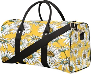 Daisy Travel Duffel Bag, Flower Floral Sports Gym Bag, Foldable Weekender Overnight Tote Bag Carry on Luggage Handbag for Yoga Workout