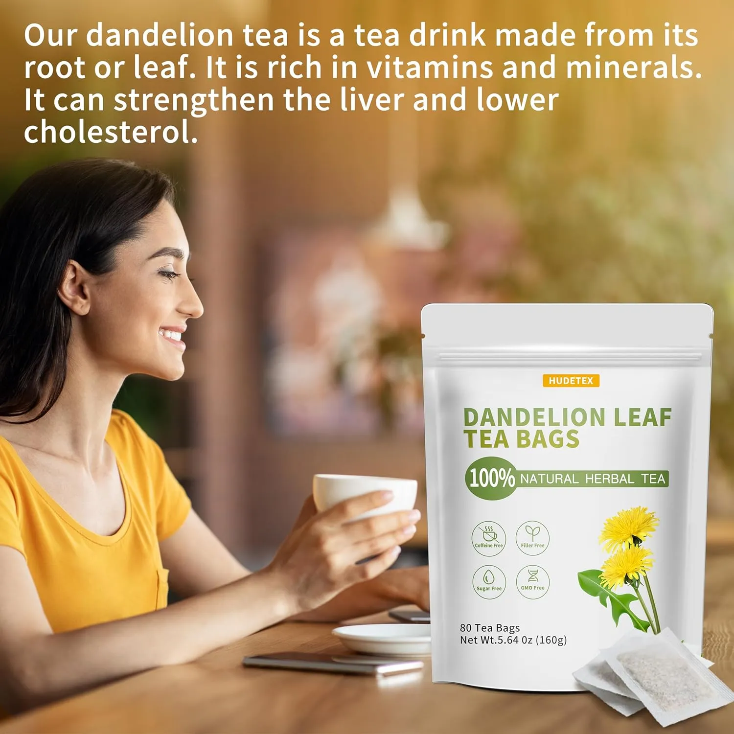 Dandelion Leaf & Root Tea Bags with 80 Count - Supports Kidney & Lung Function, Healthy Herbal Tea - Caffeine Free.