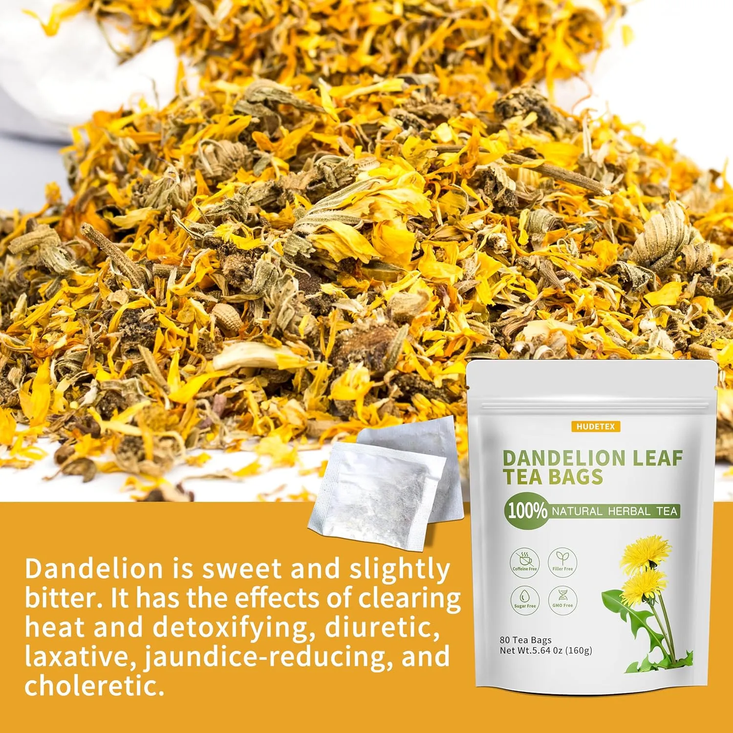 Dandelion Leaf & Root Tea Bags with 80 Count - Supports Kidney & Lung Function, Healthy Herbal Tea - Caffeine Free.