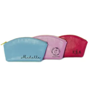 Danique Personalized Women's Cosmetic Bag • Small Leather Makeup Bag for Purse • Monogrammed Vanity Pouch with Zipper • Pink, Purple, Blue, White, Brown • Small 100% Genuine Leather Case • Made in USA