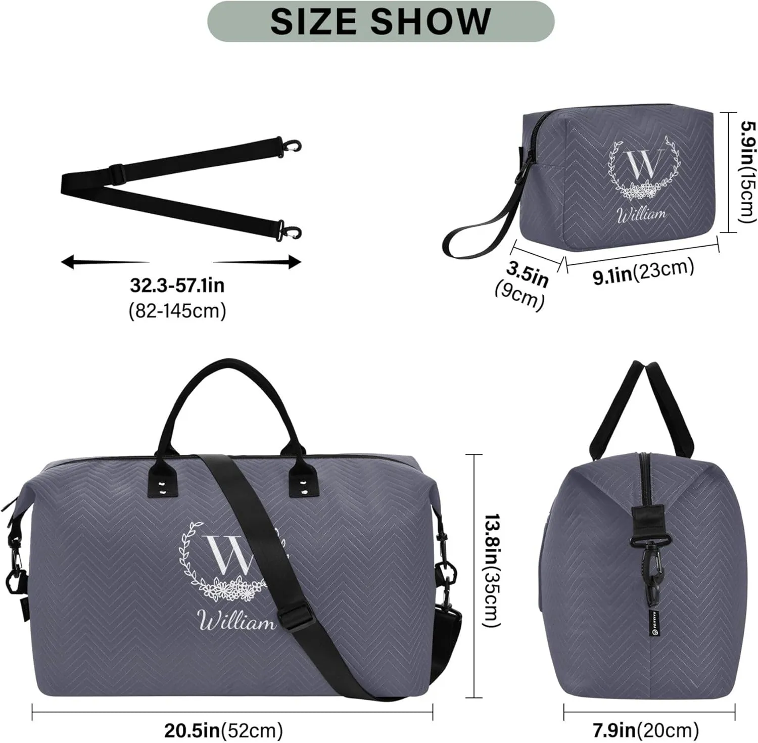 Dark Blue Custom Travel Duffel Bag with Toiletry Bag Personalized Weekender Bag for Travel Business Sports Large Overnight Bag Gym Duffel Bag for Women & Men