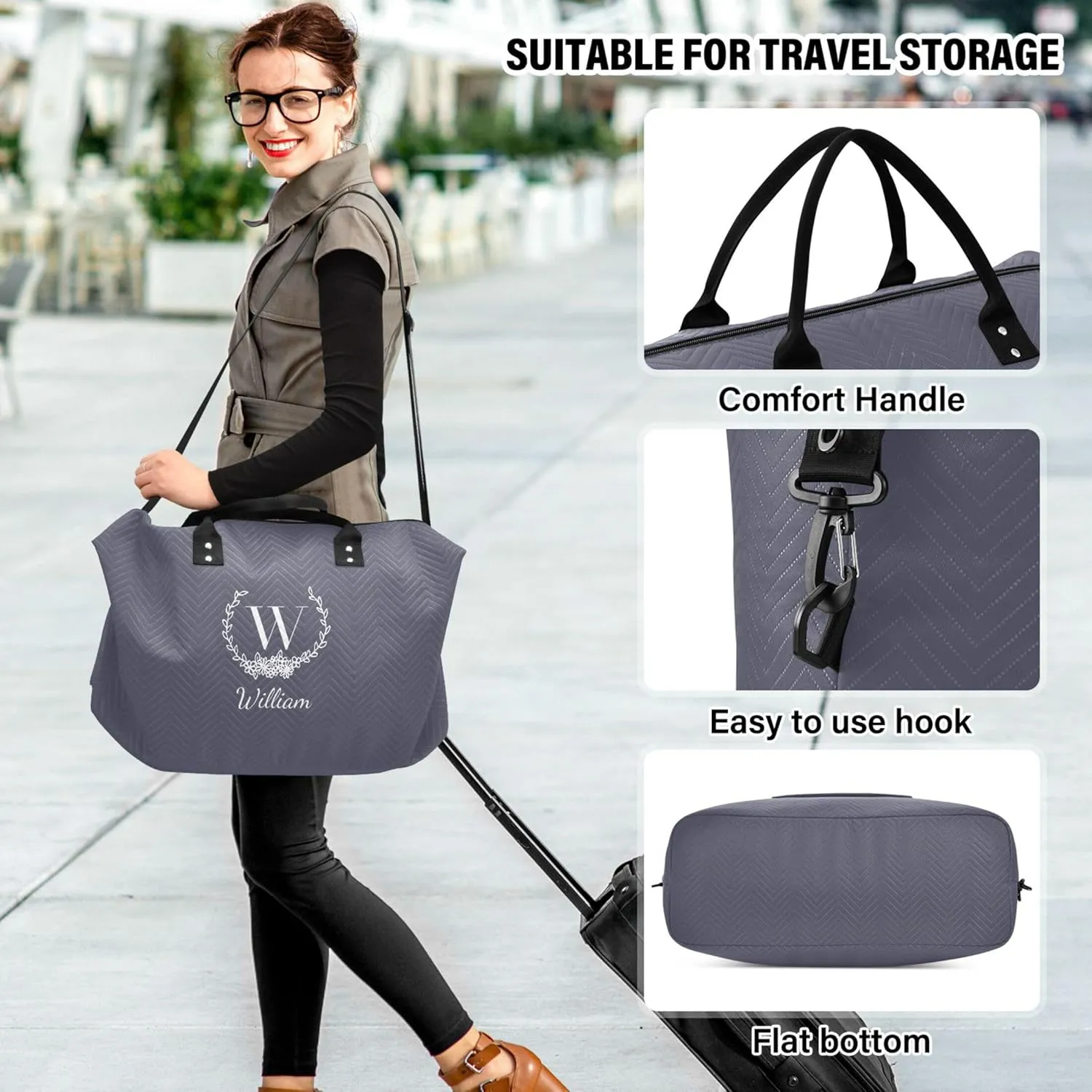 Dark Blue Custom Travel Duffel Bag with Toiletry Bag Personalized Weekender Bag for Travel Business Sports Large Overnight Bag Gym Duffel Bag for Women & Men