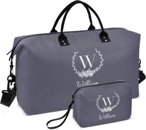 Dark Blue Custom Travel Duffel Bag with Toiletry Bag Personalized Weekender Bag for Travel Business Sports Large Overnight Bag Gym Duffel Bag for Women & Men