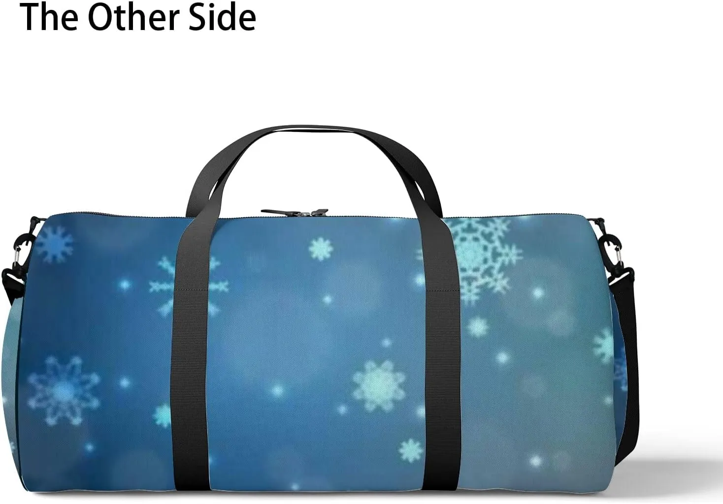 Dark Blue Vector Background Xmas Snowflakes Sports Bag Tote Bag Waterproof Gym Bag with Shoulder Strap Zipper 2 Side Pockets for Men and Women, Travel and Storage Shoulder Bag.