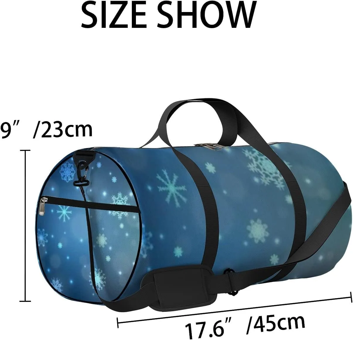 Dark Blue Vector Background Xmas Snowflakes Sports Bag Tote Bag Waterproof Gym Bag with Shoulder Strap Zipper 2 Side Pockets for Men and Women, Travel and Storage Shoulder Bag.