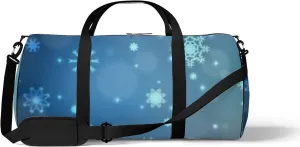 Dark Blue Vector Background Xmas Snowflakes Sports Bag Tote Bag Waterproof Gym Bag with Shoulder Strap Zipper 2 Side Pockets for Men and Women, Travel and Storage Shoulder Bag.