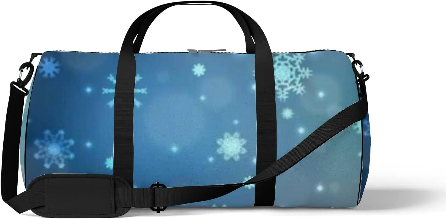 Dark Blue Vector Background Xmas Snowflakes Sports Bag Tote Bag Waterproof Gym Bag with Shoulder Strap Zipper 2 Side Pockets for Men and Women, Travel and Storage Shoulder Bag.