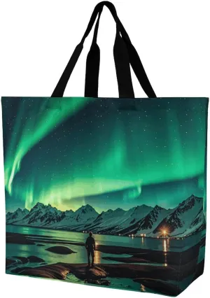 Dark Northern Lights Handbags Lightweight Travel Shoulder Bag Portable Cute Shopping Beach Market Bag for Men Women Hiking Yoga Gym Swimming Travel Holiday Gift