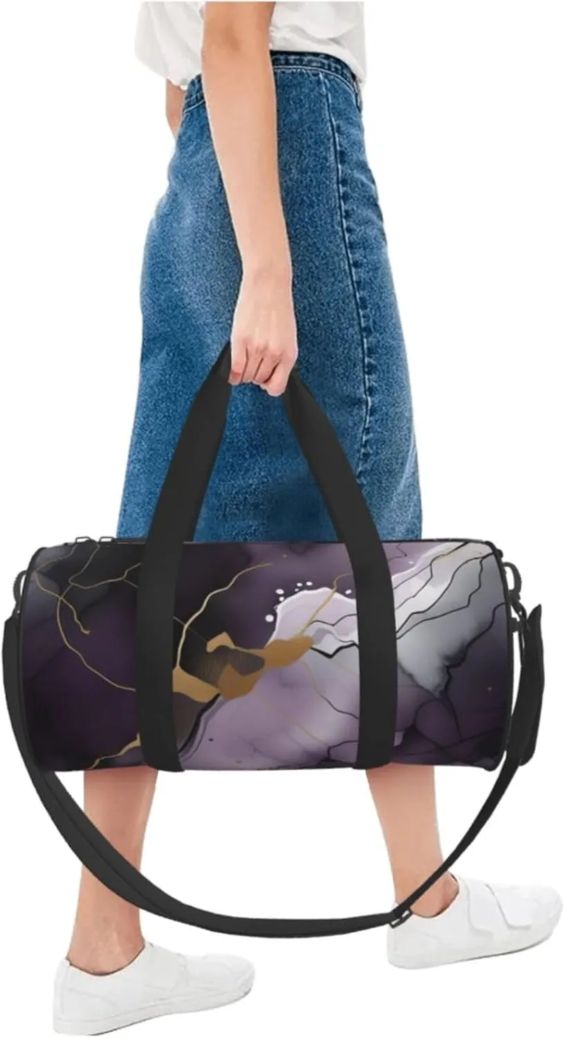 Dark purple texture marble Printed Travel Bag,Round Personal Item Storage bag,Foldie Duffel Bag for Traveling Vacation,Fitness,Sports