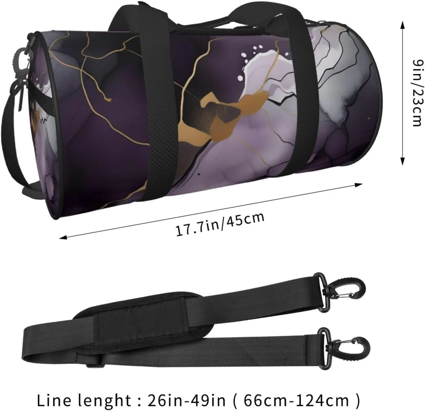 Dark purple texture marble Printed Travel Bag,Round Personal Item Storage bag,Foldie Duffel Bag for Traveling Vacation,Fitness,Sports