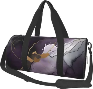Dark purple texture marble Printed Travel Bag,Round Personal Item Storage bag,Foldie Duffel Bag for Traveling Vacation,Fitness,Sports