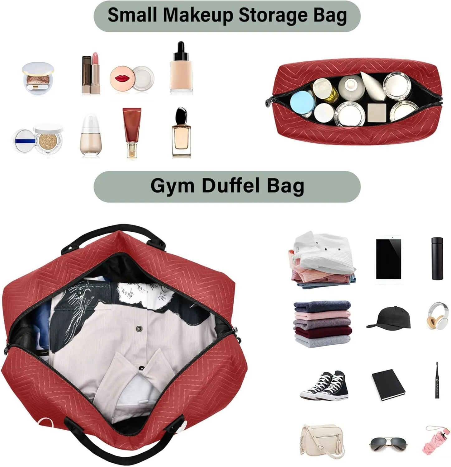Dark Red Custom Travel Duffel Bag with Toiletry Bag Personalized Weekender Bag for Trips Sports Business Large Overnight Carry On Bag for Women & Men