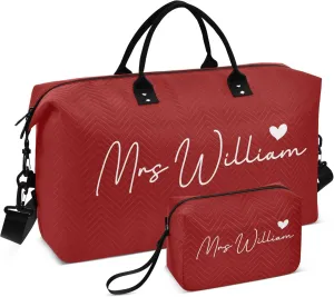 Dark Red Custom Travel Duffel Bag with Toiletry Bag Personalized Weekender Bag for Trips Sports Business Large Overnight Carry On Bag for Women & Men