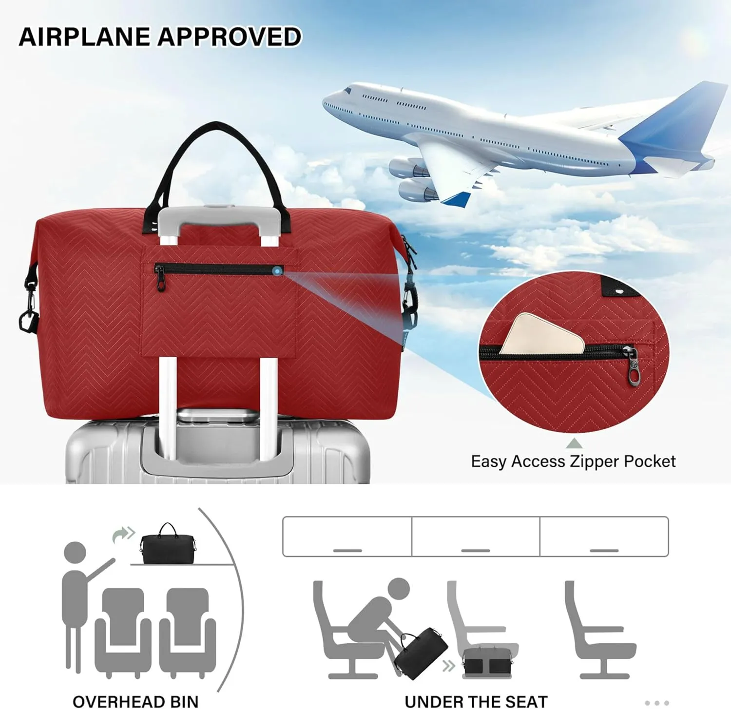 Dark Red Custom Travel Duffel Bag with Toiletry Bag Personalized Weekender Bag for Trips Sports Business Large Overnight Carry On Bag for Women & Men