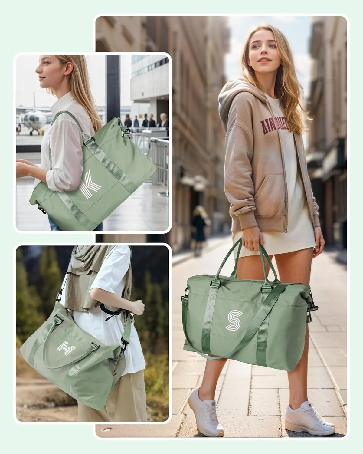 Daughter Gifts, Initial Travel Duffel Bag, Sports Bag, Personalized Weekender Bag with Shoulder Strap, Monogram Overnight Bag, Gift for Friend Sister Women gifts (Letter W)