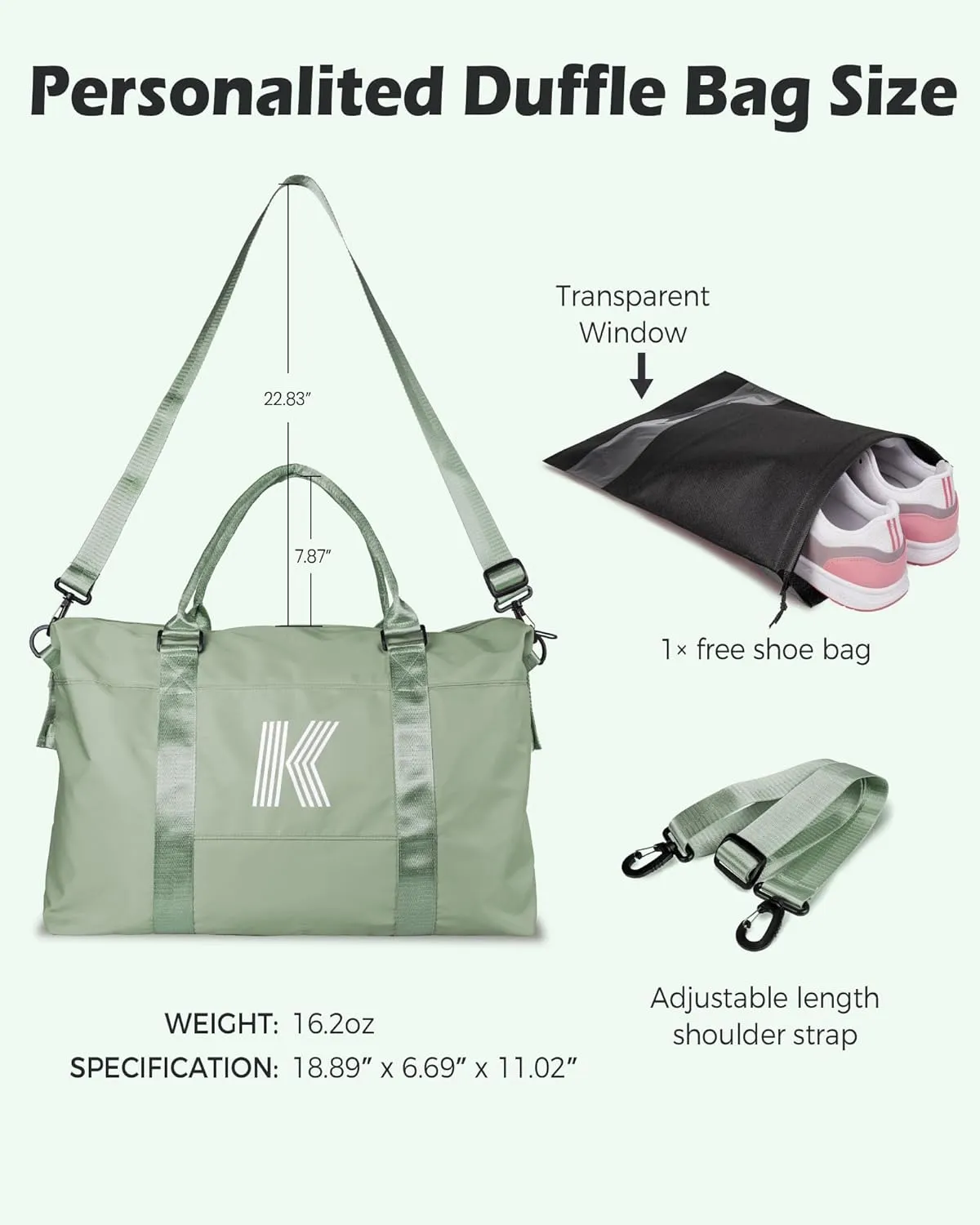Daughter Gifts, Initial Travel Duffel Bag, Sports Bag, Personalized Weekender Bag with Shoulder Strap, Monogram Overnight Bag, Gift for Friend Sister Women gifts (Letter W)