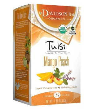 Davidson's Organics, Tulsi Mango Peach, 25-count Tea Bags, Pack of 6