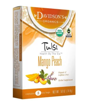 Davidson's Organics, Tulsi Mango Peach, 8-count Tea Bags, Pack of 12