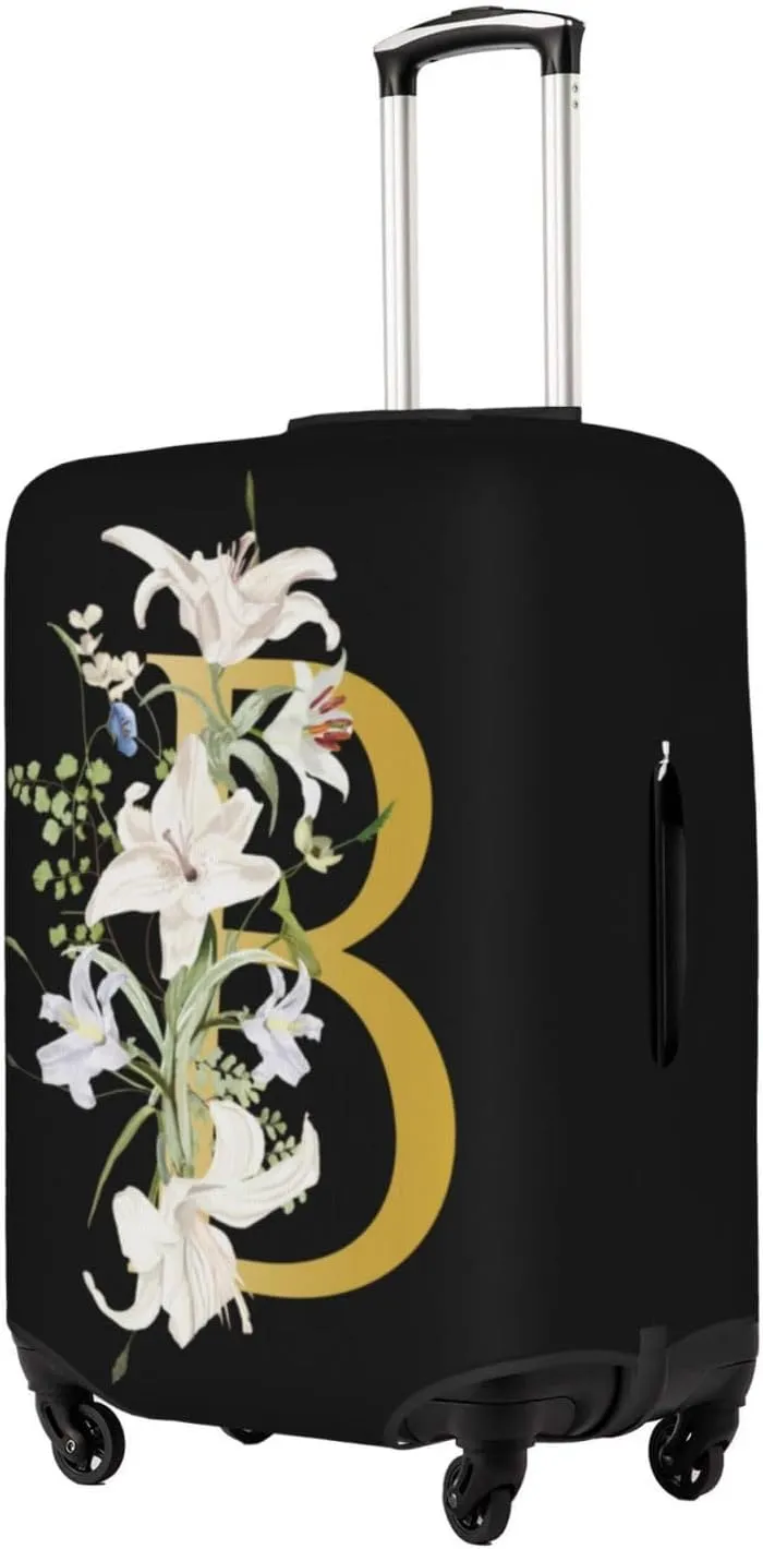 Decorative B Suitcase Protectors Elastic Washable Luggage Covers With Concealed Zippers For 18-32 Inch Luggage (Size S: Fits 18-21 Inch)