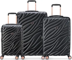 DELSEY PARIS Alexis Hardside 3-Piece Luggage Set, Expandable With 4 Spinner Wheels, Lightweight Suitcase, 21" Carry-On, 25" Checked Medium, 29" Checked Large, Black/Rose Gold