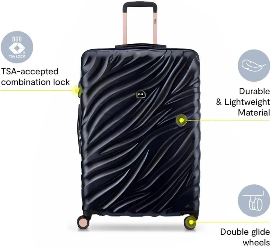 DELSEY PARIS Alexis Hardside 3-Piece Luggage Set, Expandable With 4 Spinner Wheels, Lightweight Suitcase, 21" Carry-On, 25" Checked Medium, 29" Checked Large, Black/Rose Gold