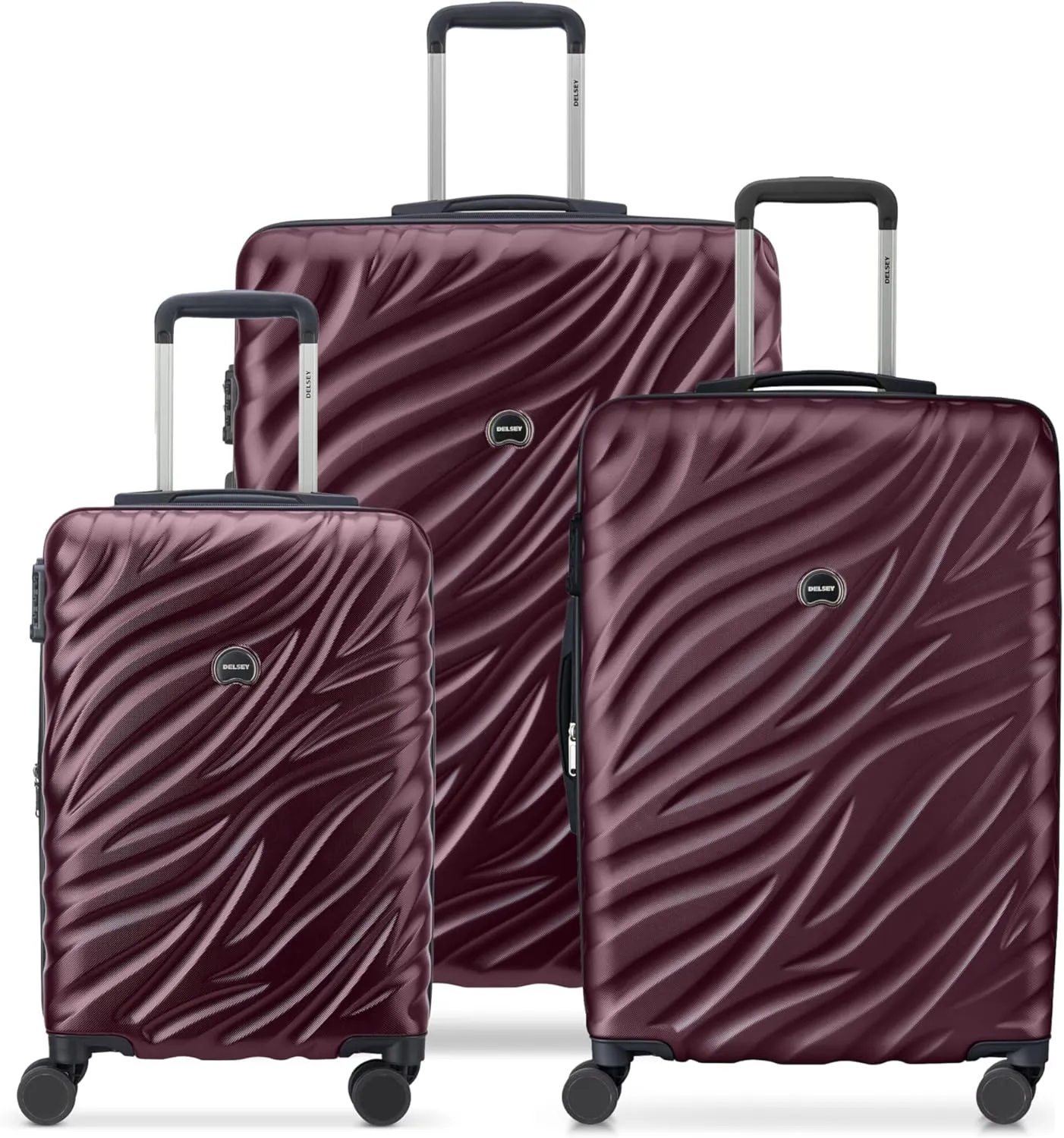 DELSEY PARIS Alexis Hardside 3-Piece Set, Expandable Luggage with 4 Spinner Wheels, Lightweight Suitcase, 21" Carry-On, 25" Checked Medium, 29" Checked Large, Burgundy