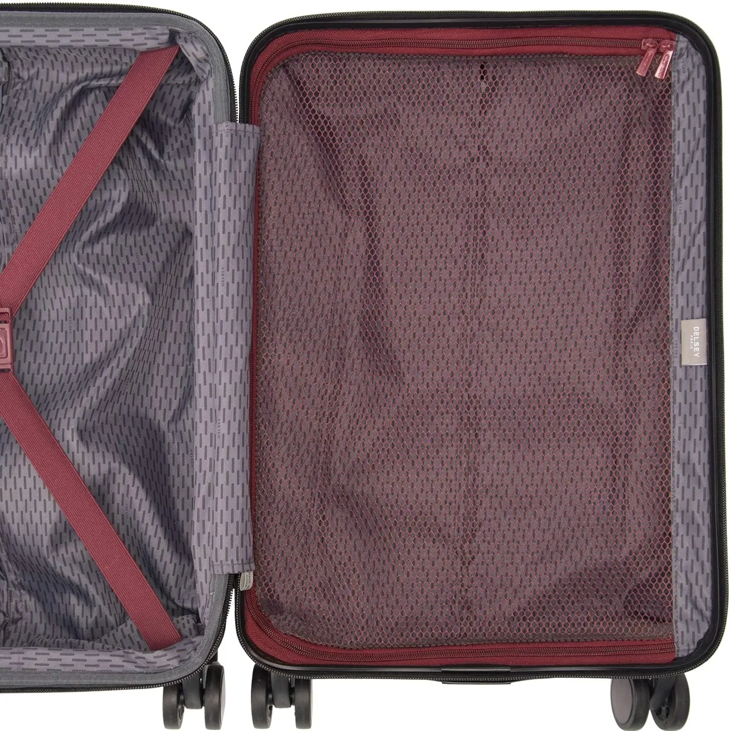 DELSEY PARIS Alexis Hardside 3-Piece Set, Expandable Luggage with 4 Spinner Wheels, Lightweight Suitcase, 21" Carry-On, 25" Checked Medium, 29" Checked Large, Burgundy