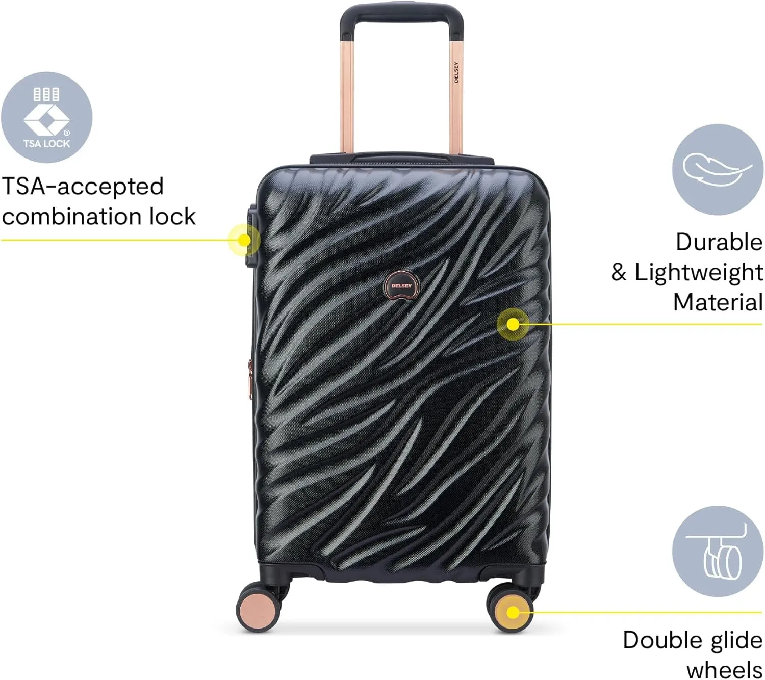 DELSEY PARIS Alexis Hardside, Medium Checked, Expandable Luggage with 4 Spinner Wheels, Lightweight Suitcase, 25-Inch, Black/Rose Gold
