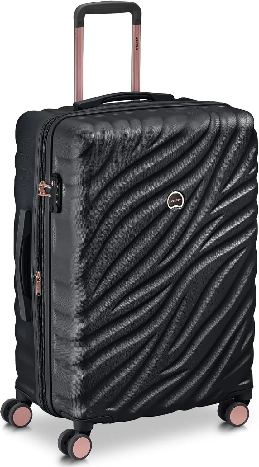 DELSEY PARIS Alexis Hardside, Medium Checked, Expandable Luggage with 4 Spinner Wheels, Lightweight Suitcase, 25-Inch, Black/Rose Gold