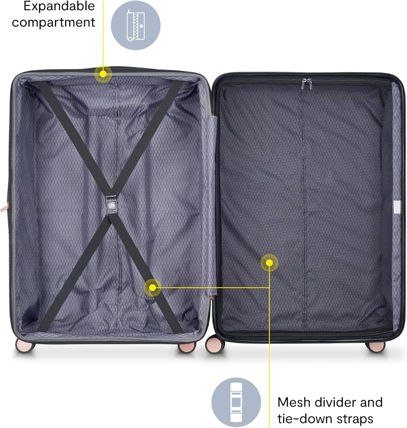 DELSEY PARIS Alexis Hardside, Medium Checked, Expandable Luggage with 4 Spinner Wheels, Lightweight Suitcase, 25-Inch, Black/Rose Gold