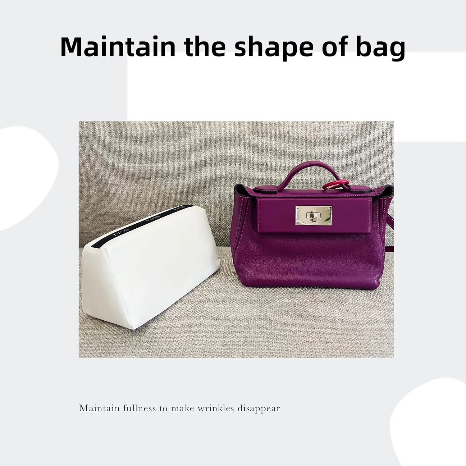 DGAZ Bag Pillow Shaper Insert for Luxury Handbags, Silky Pillow Shaper for Hermes 24/24-29 Bags（White）