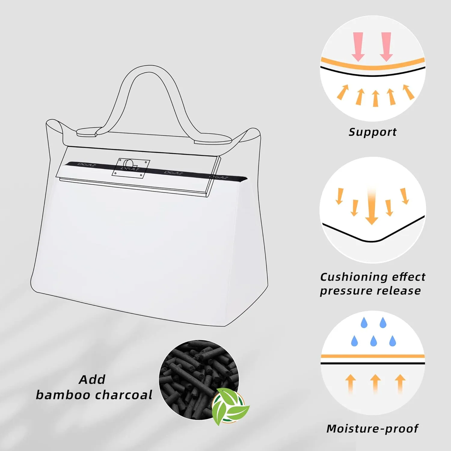 DGAZ Bag Pillow Shaper Insert for Luxury Handbags, Silky Pillow Shaper for Hermes 24/24-29 Bags（White）
