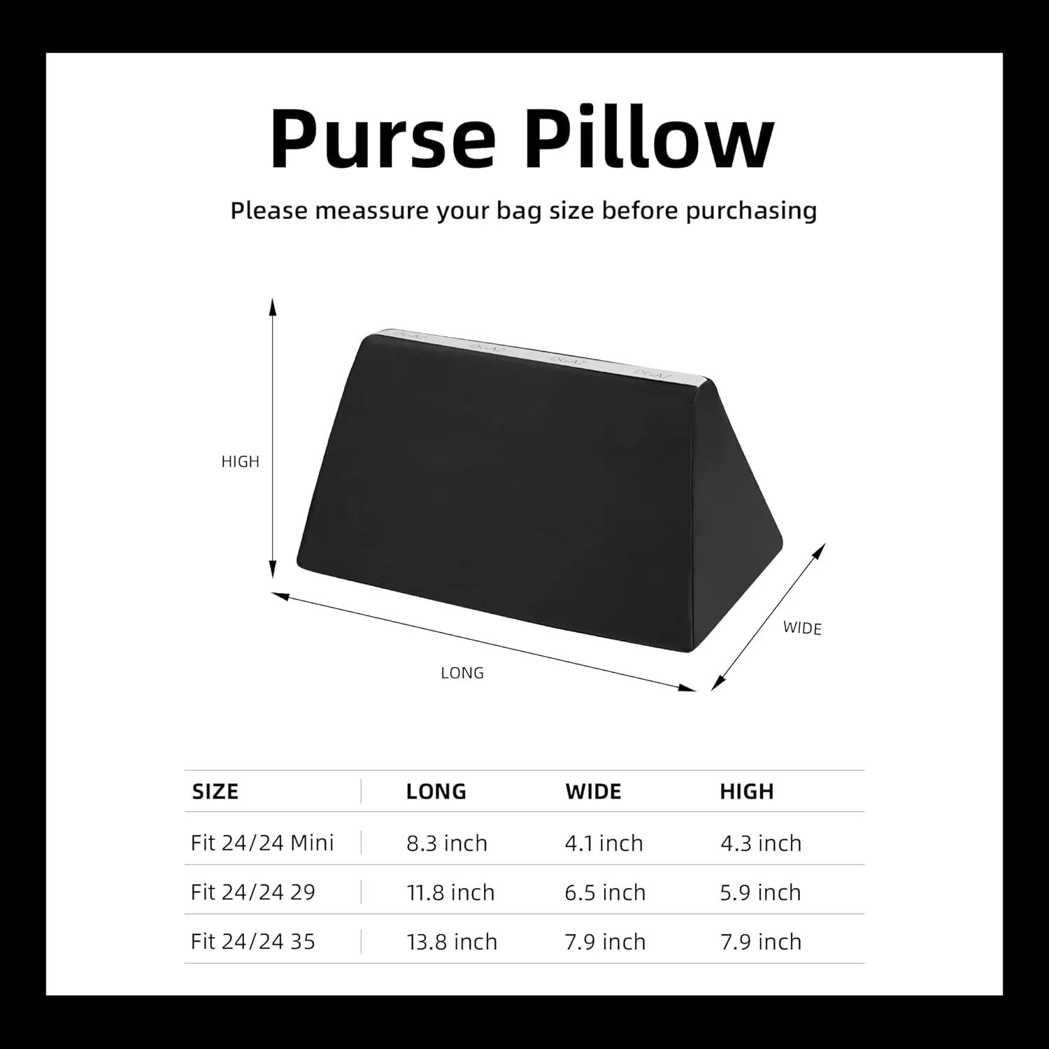 DGAZ Bag Pillow Shaper Insert for Luxury Handbags, Silky Pillow Shaper for Hermes 24/24-mini Bags(Black,2424-mini)