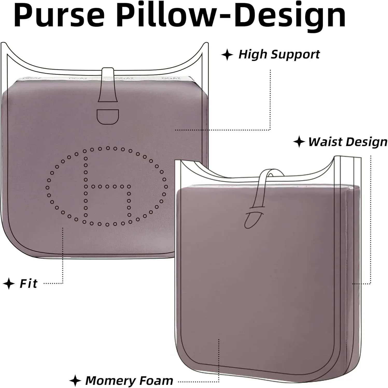 DGAZ Bag Pillow Shaper Insert for Luxury Handbags, Silky Pillow Shaper for Hermes Evelyne mini/29/33/40 Bags（E29,Konjac purple）