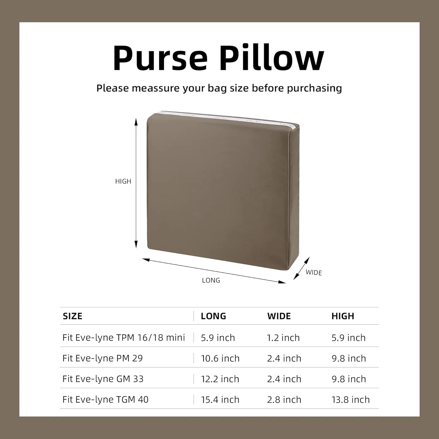 DGAZ Bag Pillow Shaper Insert for Luxury Handbags, Silky Pillow Shaper for Hermes Evelyne mini/29/33/40 Bags(Etoupe Grey,Mini)