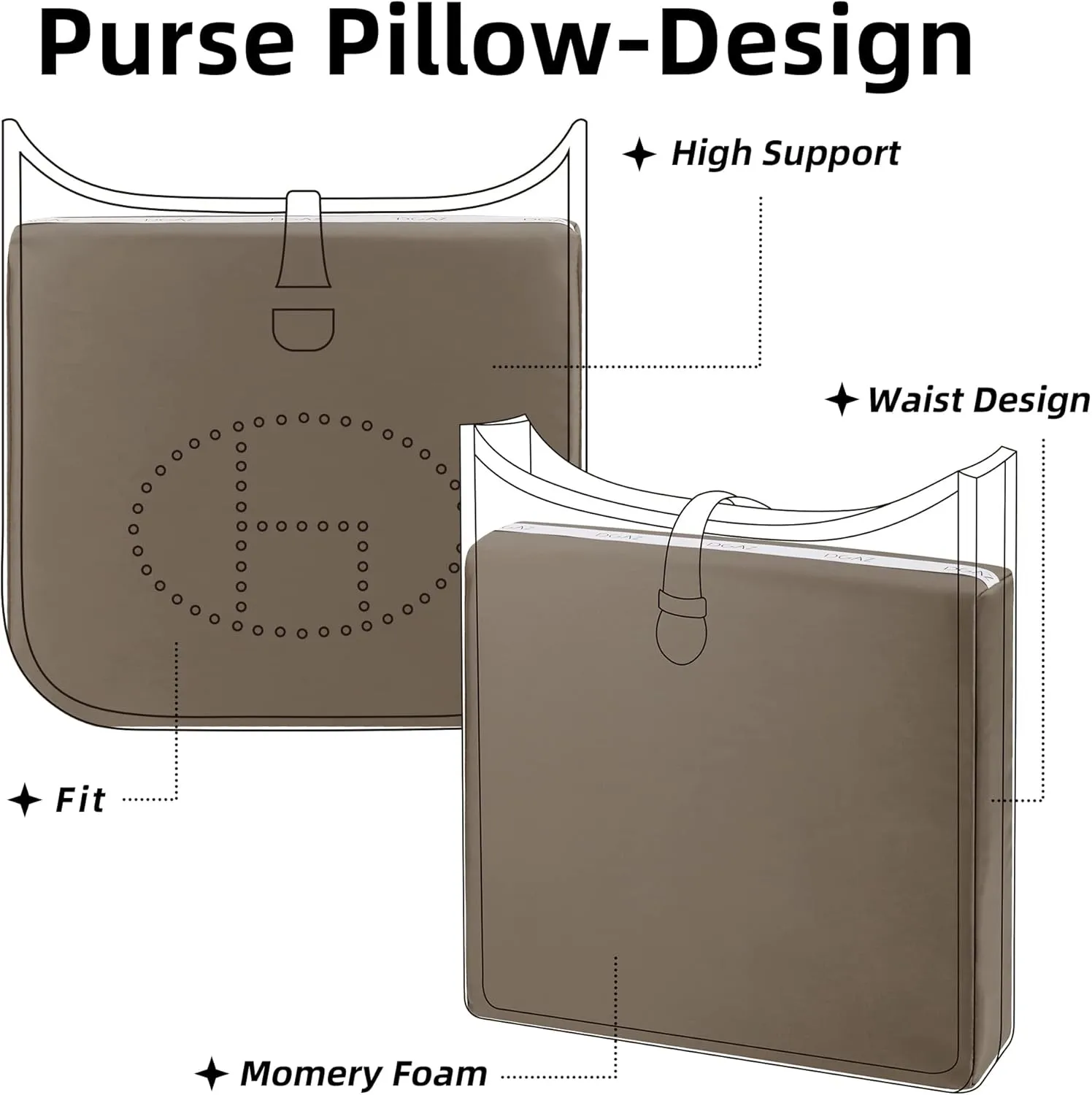 DGAZ Bag Pillow Shaper Insert for Luxury Handbags, Silky Pillow Shaper for Hermes Evelyne mini/29/33/40 Bags(Etoupe Grey,Mini)