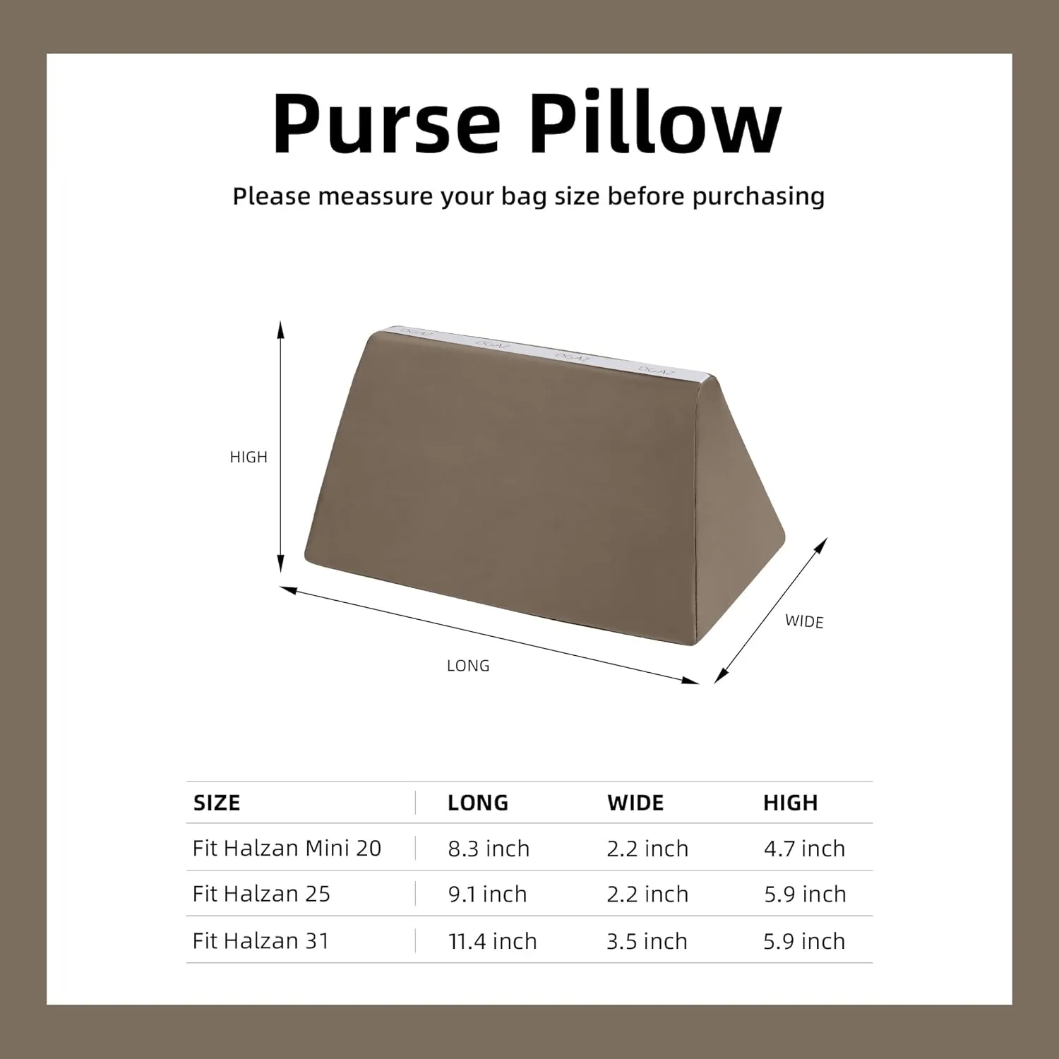 DGAZ Purse Pillow Insert for Hermes Halzan Bags, Memory Foam, Silky Pillow Shaper for Luxury Handbags(Etoupe Grey,Halzan25)